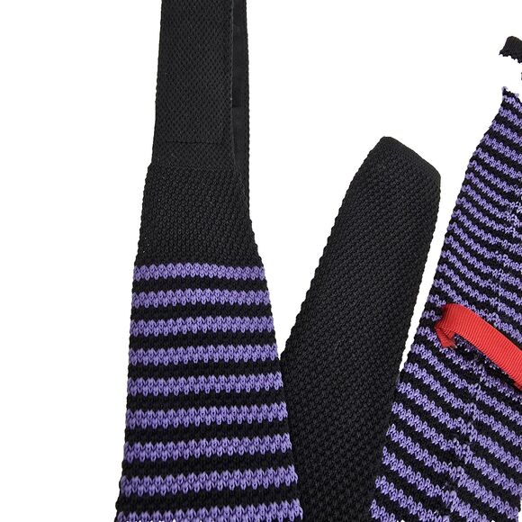 Chaps Knit Skinny Tie Black Purple Striped Mens Handmade Neckwear Square Tip - Picture 9 of 12